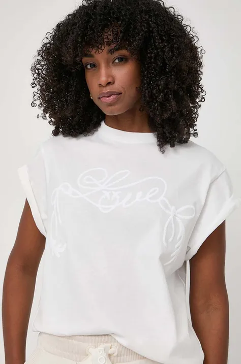 Bombažna kratka majica Pinko ženska, bela barva, 103138 A1XD