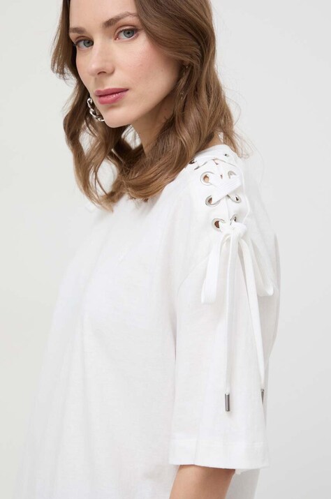 Pinko tricou din bumbac femei, culoarea bej