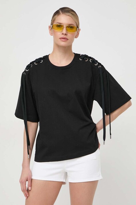 Pinko tricou din bumbac femei, culoarea negru