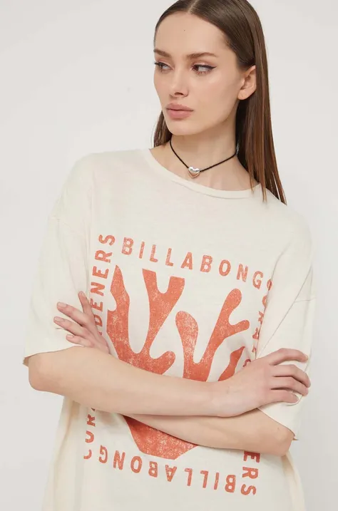 Βαμβακερό μπλουζάκι Billabong BILLABONG X CORAL GARDENERS γυναικείο, χρώμα: μπεζ