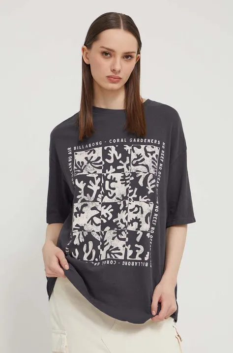 Βαμβακερό μπλουζάκι Billabong BILLABONG X CORAL GARDENERS γυναικείο, χρώμα: γκρι