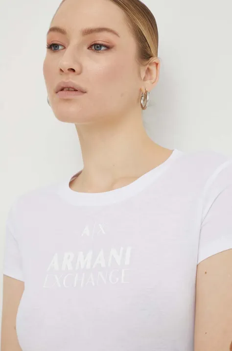 Bavlnené tričko Armani Exchange dámske, biela farba, 3DYT11 YJG3Z
