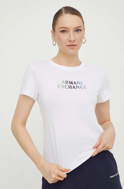 Хлопковая футболка Armani Exchange женский цвет белый