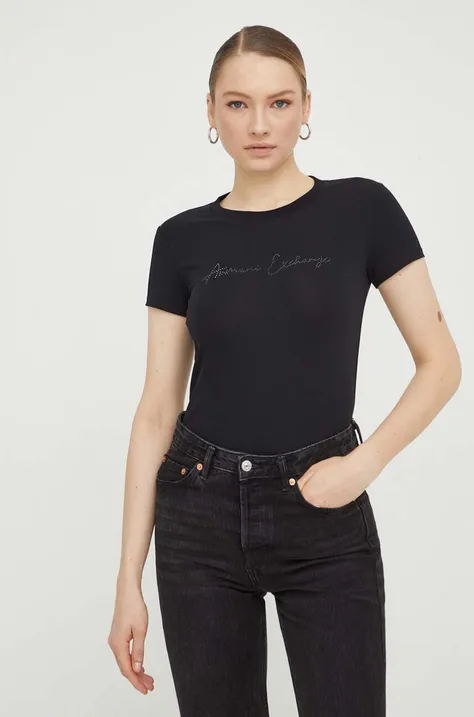Kratka majica Armani Exchange ženski, črna barva