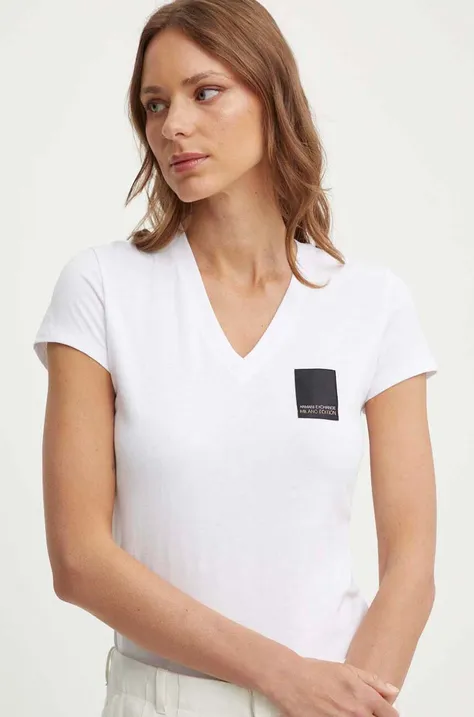 Bombažna kratka majica Armani Exchange ženski, bela barva