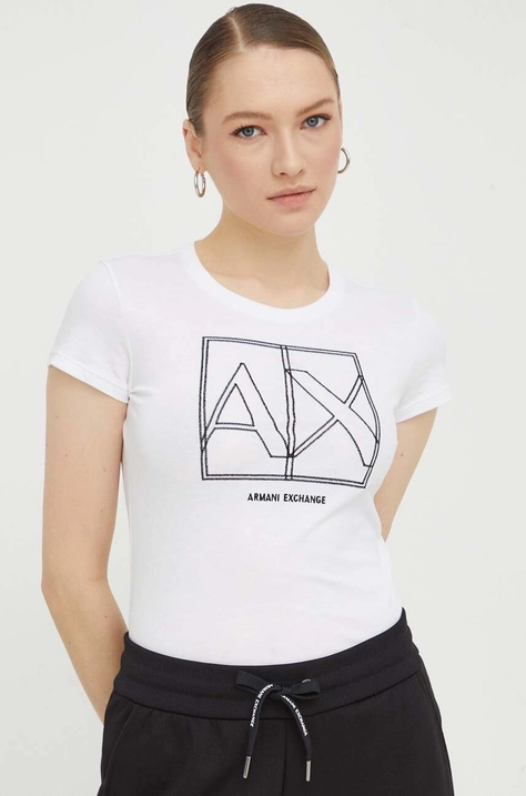 Pamučna majica Armani Exchange za žene, boja: bijela