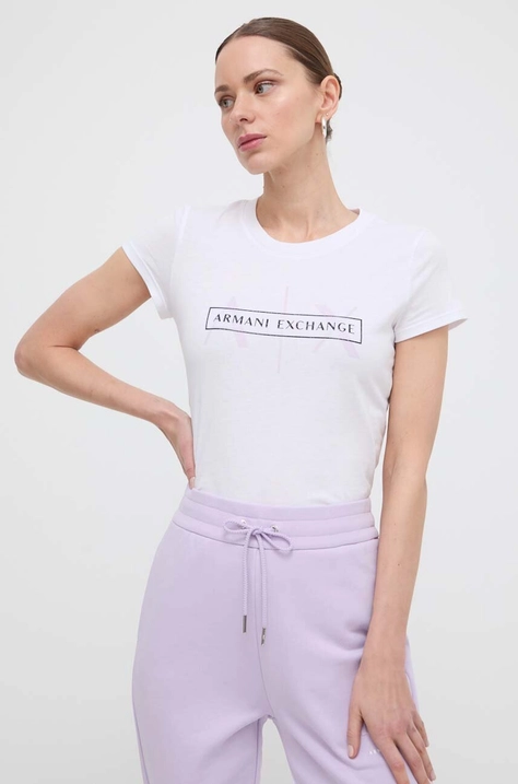 Armani Exchange tricou din bumbac femei, culoarea alb