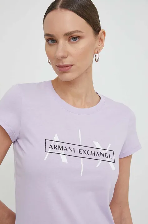 Βαμβακερό μπλουζάκι Armani Exchange γυναικεία, χρώμα: μοβ