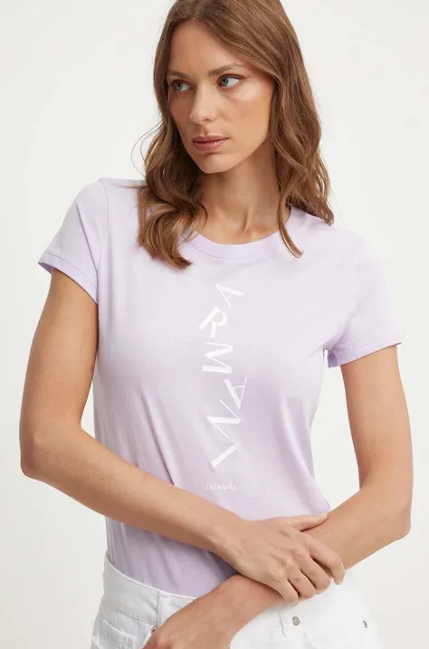 Armani Exchange t-shirt bawełniany damski kolor fioletowy