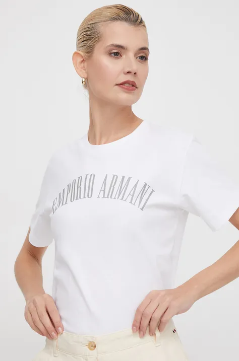 Bombažna kratka majica Emporio Armani ženski, bela barva