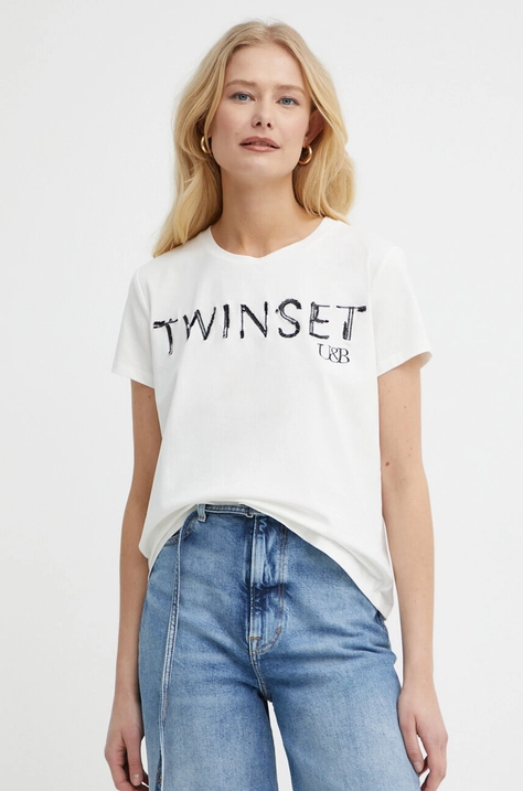 Twinset t-shirt bawełniany damski kolor biały