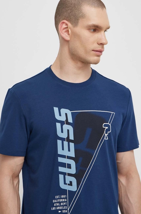 Guess t-shirt EWAN męski kolor granatowy z nadrukiem Z4GI10 J1314