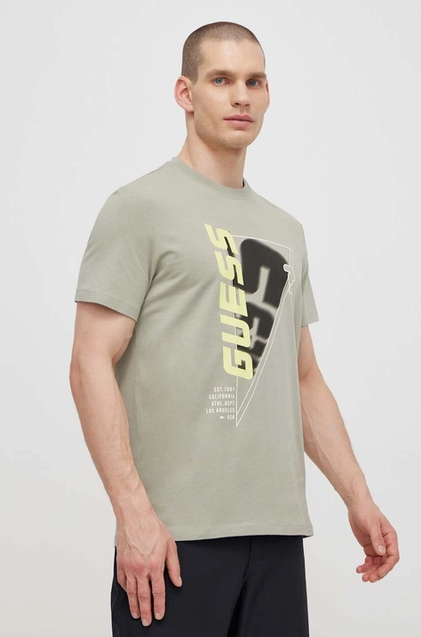 Guess t-shirt EWAN męski kolor zielony z nadrukiem Z4GI10 J1314