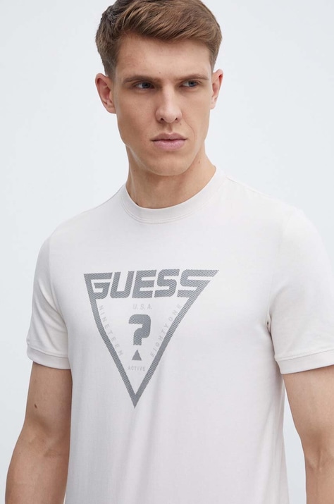 Guess tricou QUEENCIE barbati, culoarea bej, cu imprimeu, Z4GI09 J1314