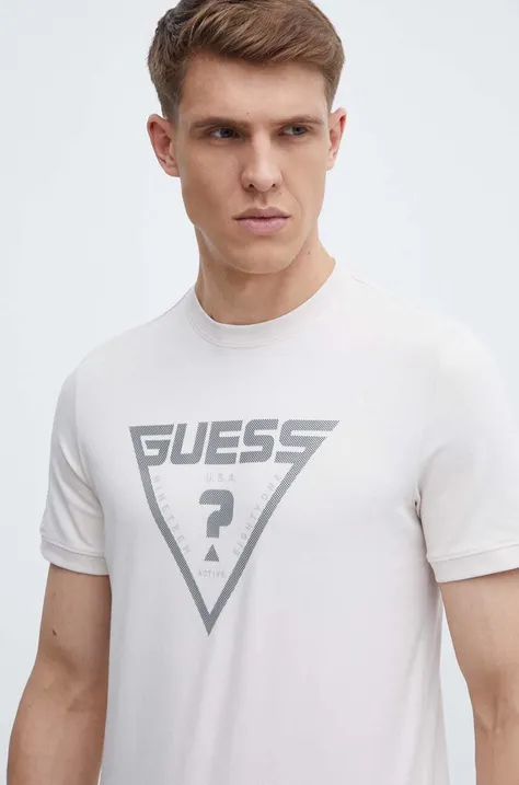 Guess t-shirt QUEENCIE bézs, férfi, nyomott mintás, Z4GI09 J1314