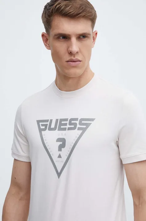 Guess tricou QUEENCIE barbati, culoarea bej, cu imprimeu, Z4GI09 J1314