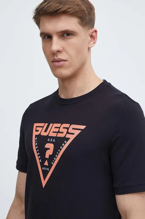 Guess tricou QUEENCIE barbati, culoarea negru, cu imprimeu, Z4GI09 J1314
