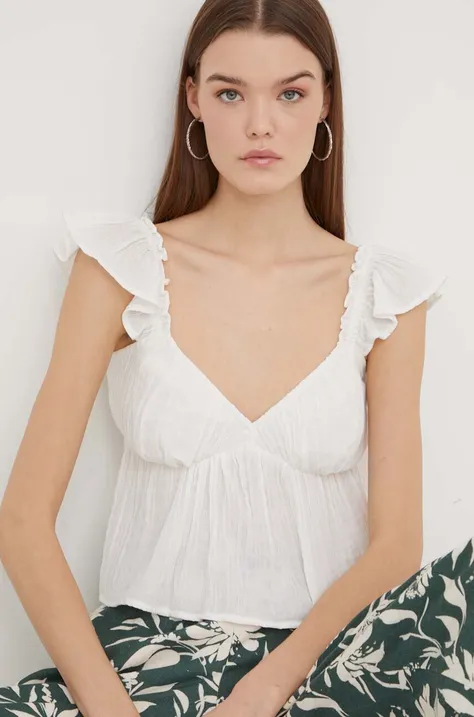Памучна блуза Hollister Co. в бяло с изчистен дизайн