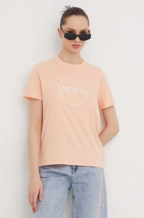 Bombažna kratka majica Roxy ženski, oranžna barva