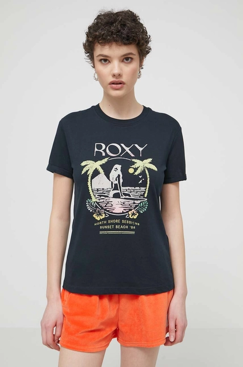 Хлопковая футболка Roxy женская цвет чёрный ERJZT05699