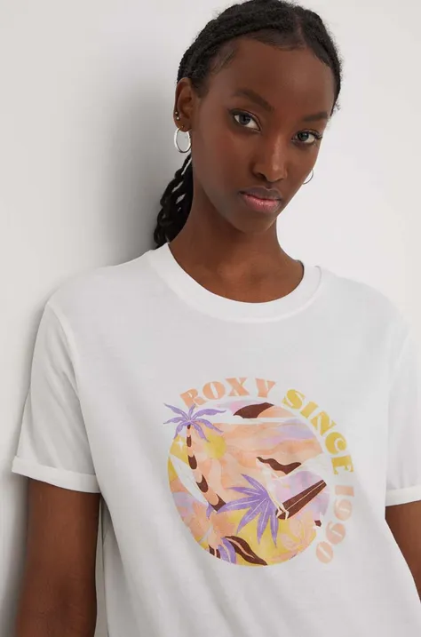 Bombažna kratka majica Roxy ženski, bela barva