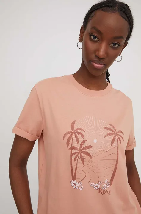 Pamučna majica Roxy za žene, boja: narančasta