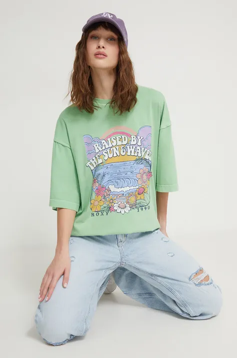 Βαμβακερό μπλουζάκι Roxy  Sweet Shine γυναικεία, χρώμα: πράσινο ERJZT05662