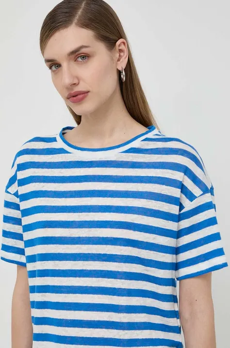 Weekend Max Mara t-shirt lniany kolor niebieski 2415941102600