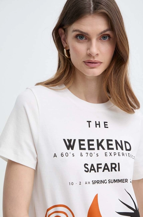 Weekend Max Mara t-shirt bawełniany damski kolor beżowy