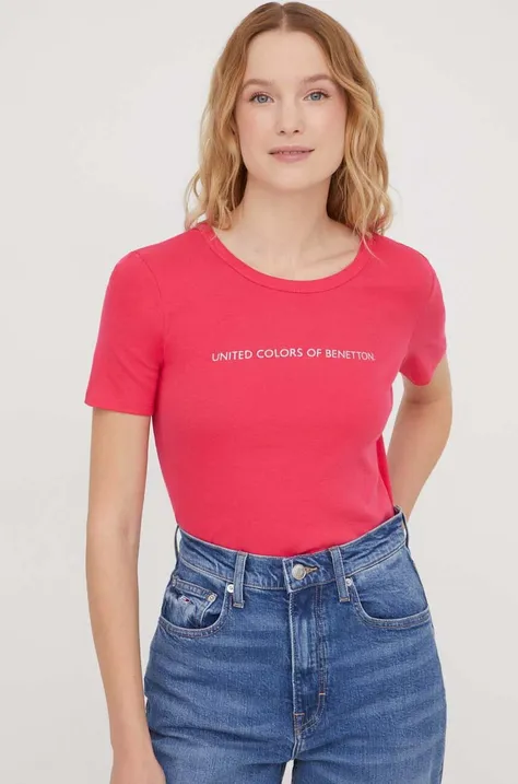 Bombažna kratka majica United Colors of Benetton ženski, roza barva
