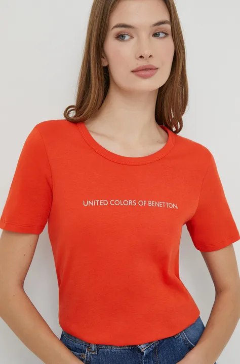 Bombažna kratka majica United Colors of Benetton ženski, rdeča barva