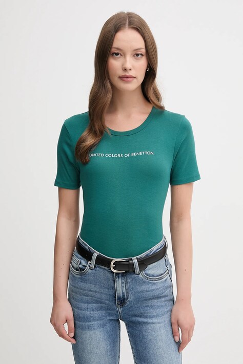 Bombažna kratka majica United Colors of Benetton ženska, rdeča barva, 3GA2E16A2
