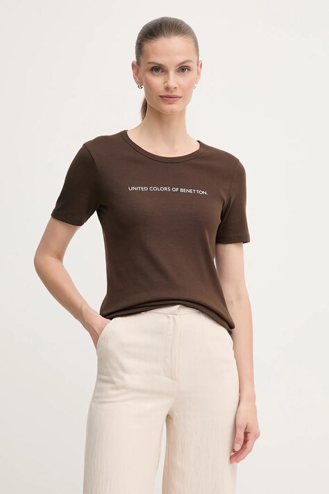 United Colors of Benetton t-shirt bawełniany damski kolor brązowy 3GA2E16A2