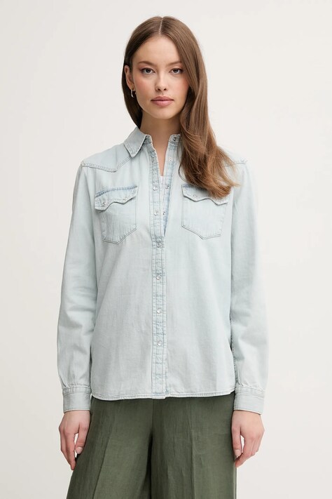 United Colors of Benetton camasa jeans femei, cu guler clasic, regular