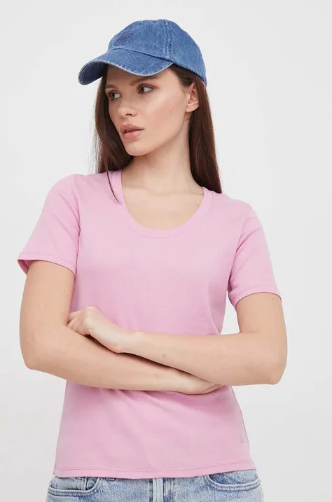 Хлопковая футболка United Colors of Benetton женская цвет розовый