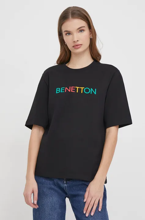 Pamučna majica United Colors of Benetton za žene, boja: crna