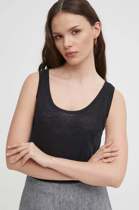 United Colors of Benetton top di lino colore nero