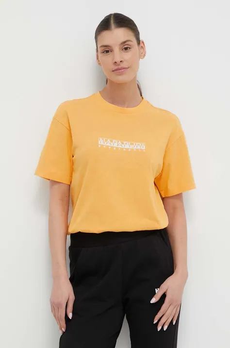 Bombažna kratka majica Napapijri ženski, rumena barva