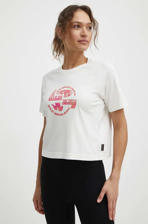 Bombažna kratka majica Napapijri S-Aberdeen ženska, bež barva, NP0A4HOIN1A1