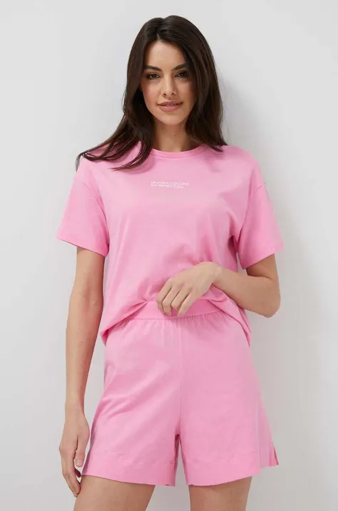 Pamučna homewear majica kratkih rukava United Colors of Benetton boja: ružičasta