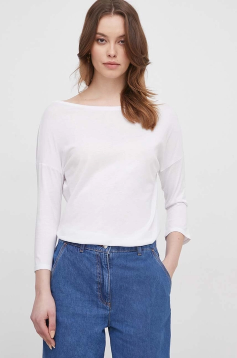 Sisley longsleeve femei, culoarea alb