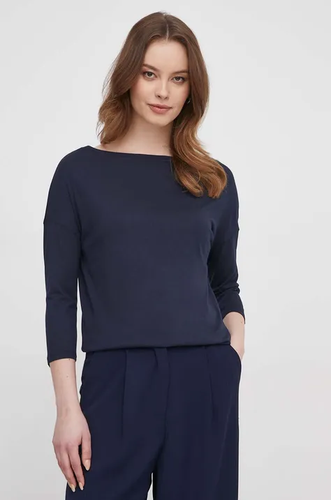 Majica z dolgimi rokavi Sisley ženski, mornarsko modra barva