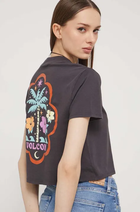 Volcom t-shirt bawełniany damski kolor szary