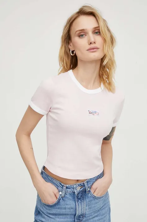 Bombažna kratka majica Levi's ženski, roza barva