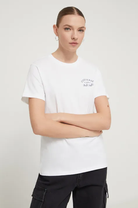 Βαμβακερό μπλουζάκι Converse γυναικεία, χρώμα: άσπρο