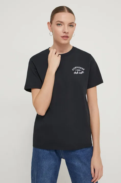 Bombažna kratka majica Converse ženski, črna barva
