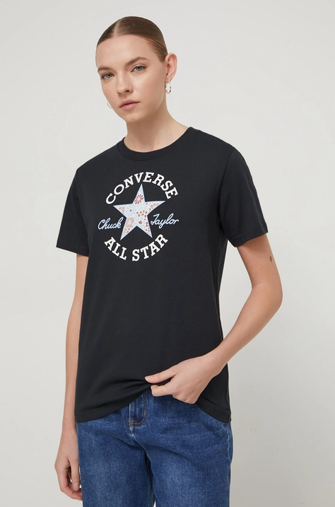 Converse tricou din bumbac femei, culoarea negru