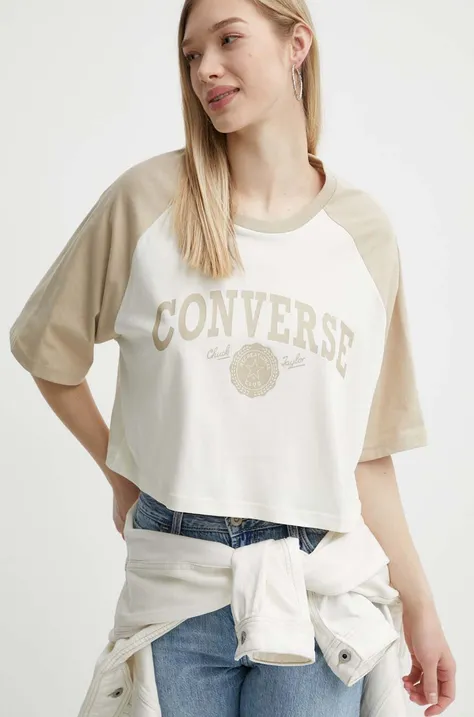Хлопковая футболка Converse женский цвет бежевый