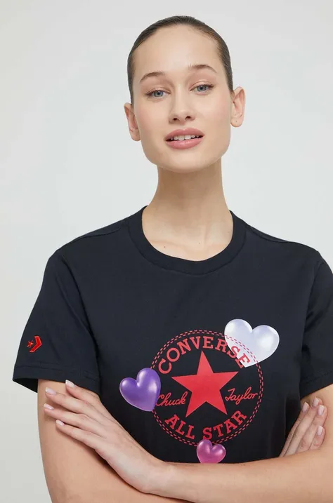 Памучна тениска Converse в черно