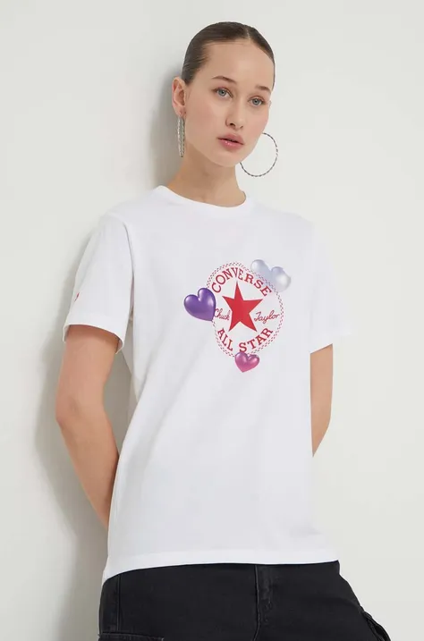 Bavlnené tričko Converse dámsky, biela farba
